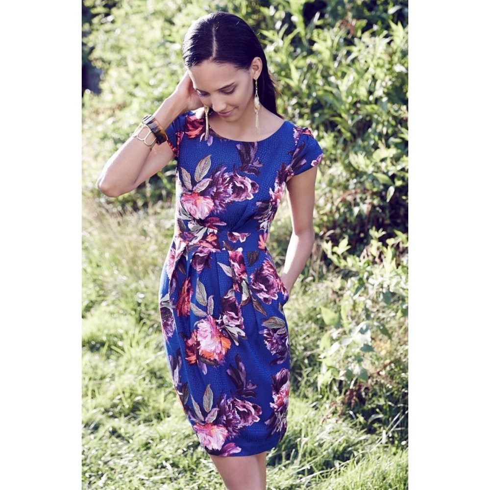 Anthropologie Rosado Blue Floral Sheath Dress 6